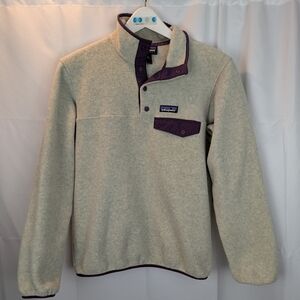 Patagonia Ivory Fleece Snap-T Pullover with Plum Trim